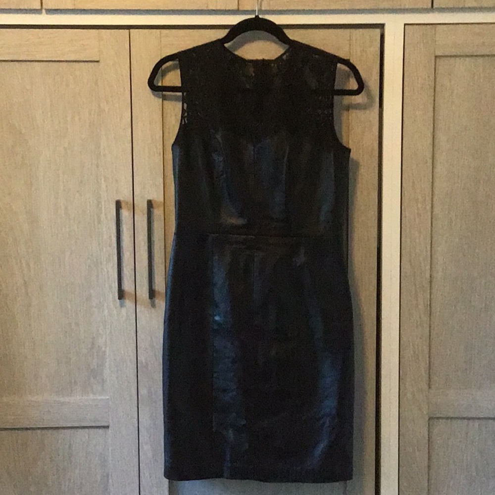 Cynthia Steffe Black Leather dress w/ lace